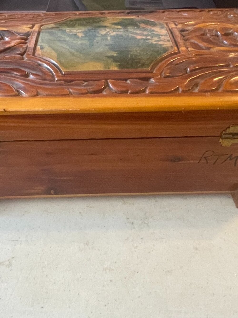 Vintage Cedar Hand Carved Wooden Jewelry Box